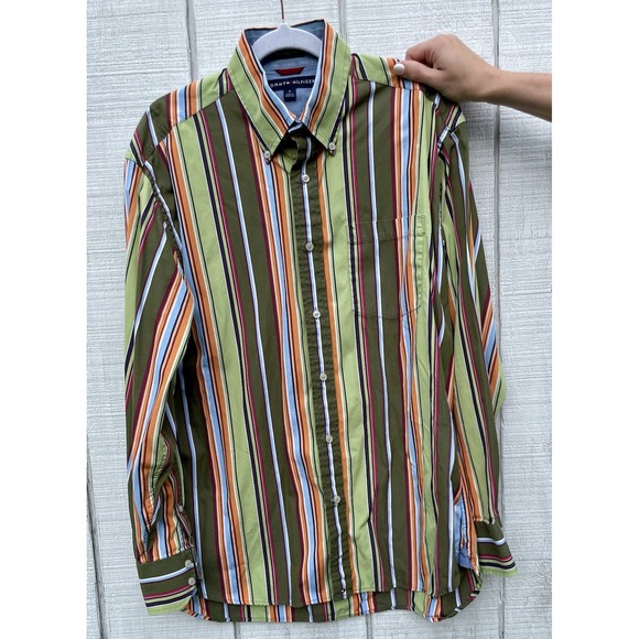 Tommy Hilfiger Bright Colored Striped Longsleeved Buttonup Mens Medium Shirt Top - Picture 1 of 4